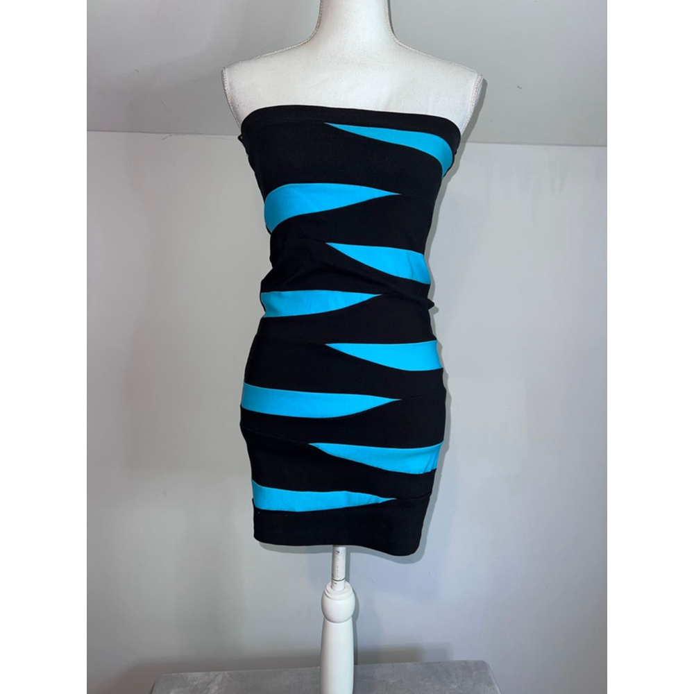 Women's VTG grunge emo Strapless Dress L Black Blue